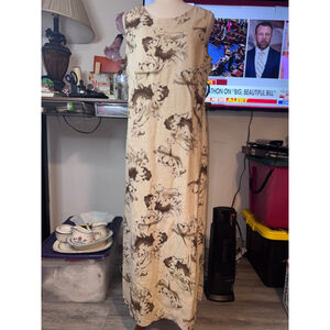 Linen dress brown on brown sz medium sleeveless maxi Vietnam Norton McNaughton